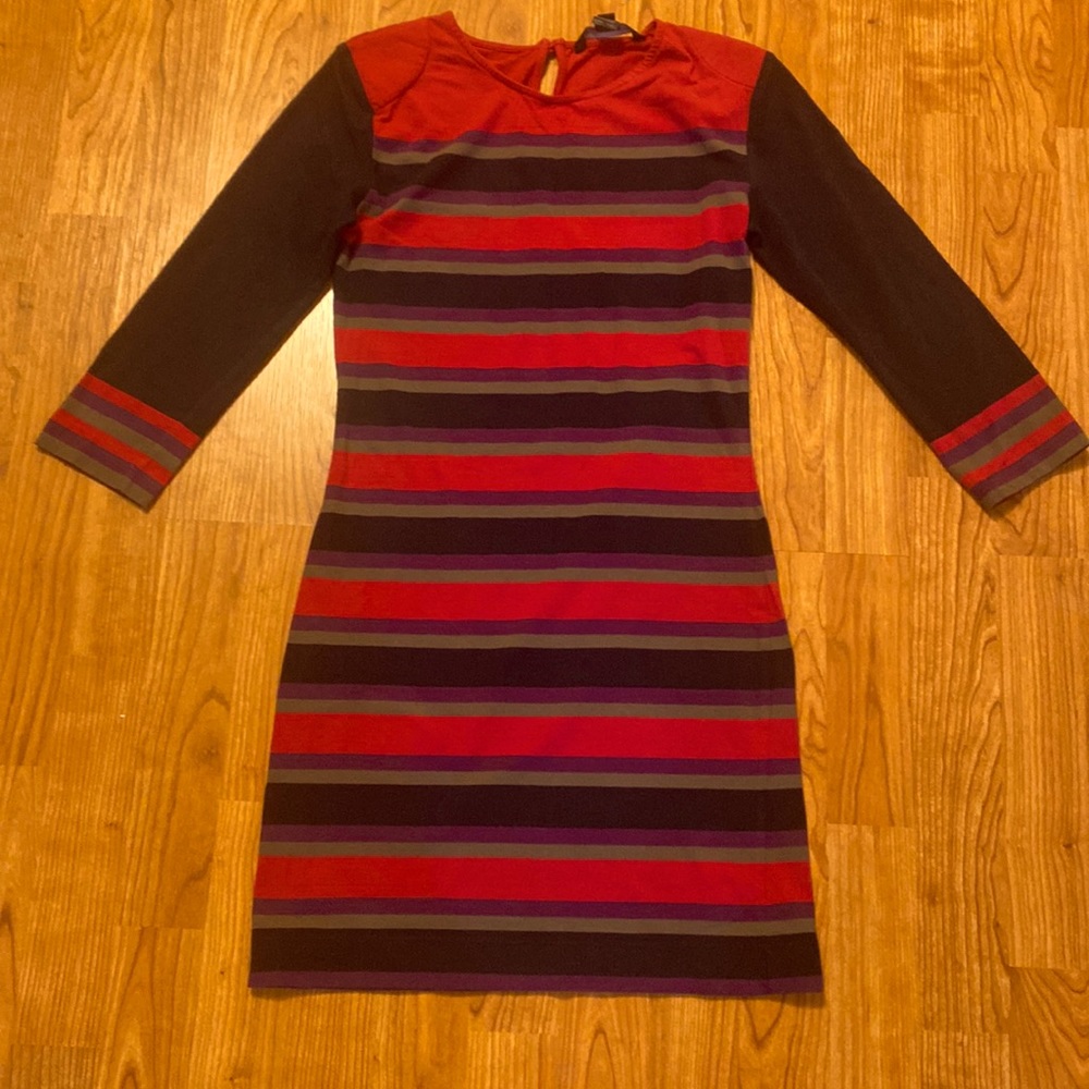 French Connection red striped dress 3/4 sleeves button back closure Size: 6.